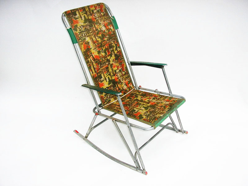 mecedora plegable epoca metal tela 1u